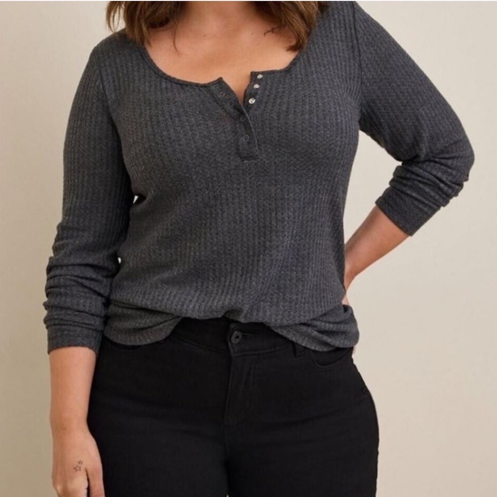 Torrid Waffle Gray Henley Top